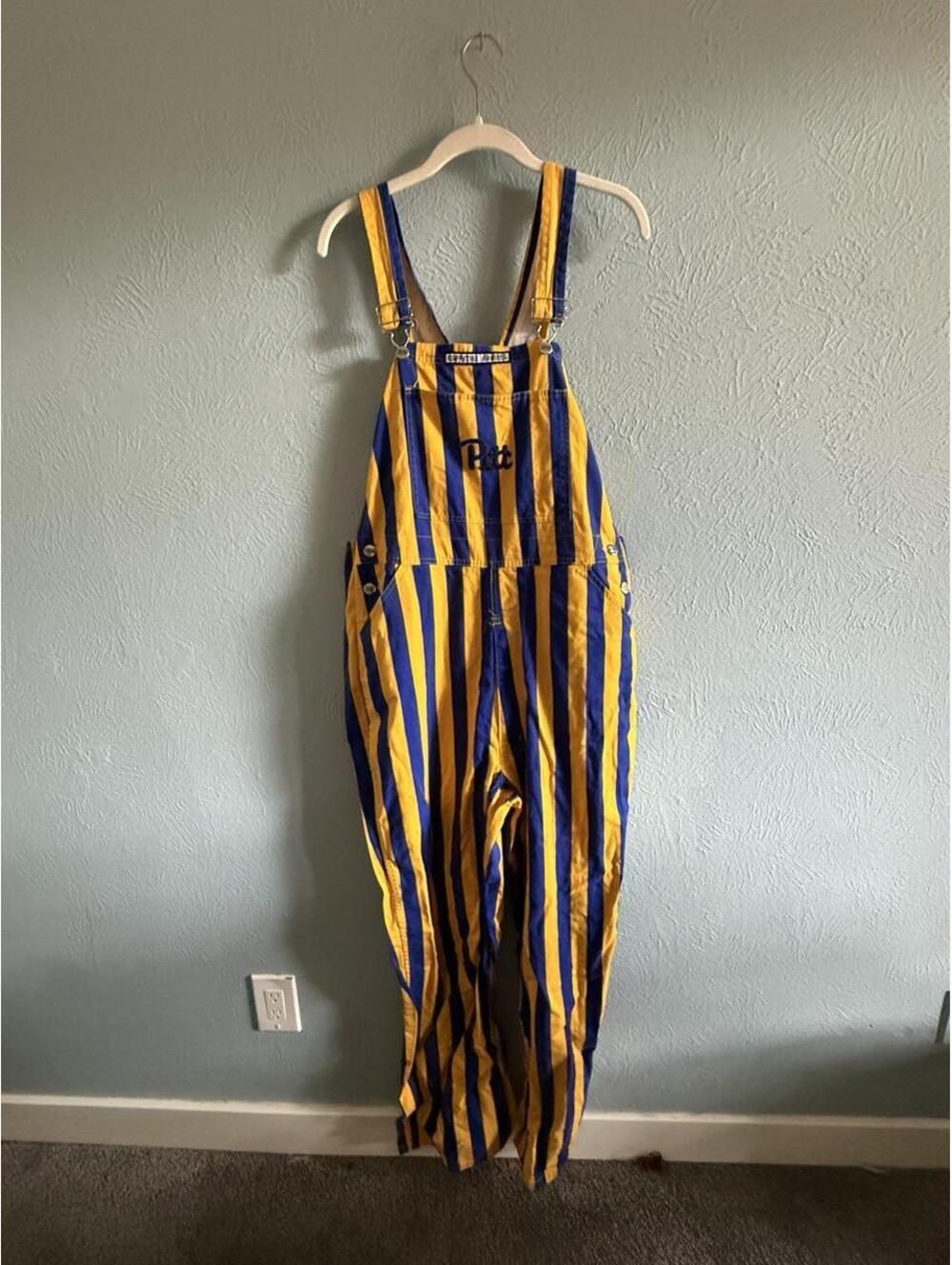 Game Bets Pitt game day yellow and blue striped overalls #pittsburgh #pitt